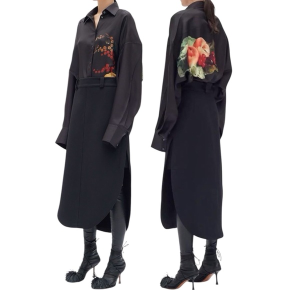CÉLINE BLACK SILK STILL LIFE PRINT OVERSIZED BLOUSE SHIRT SIZE 38 PHOEBE PHILO - Picture 3 of 6